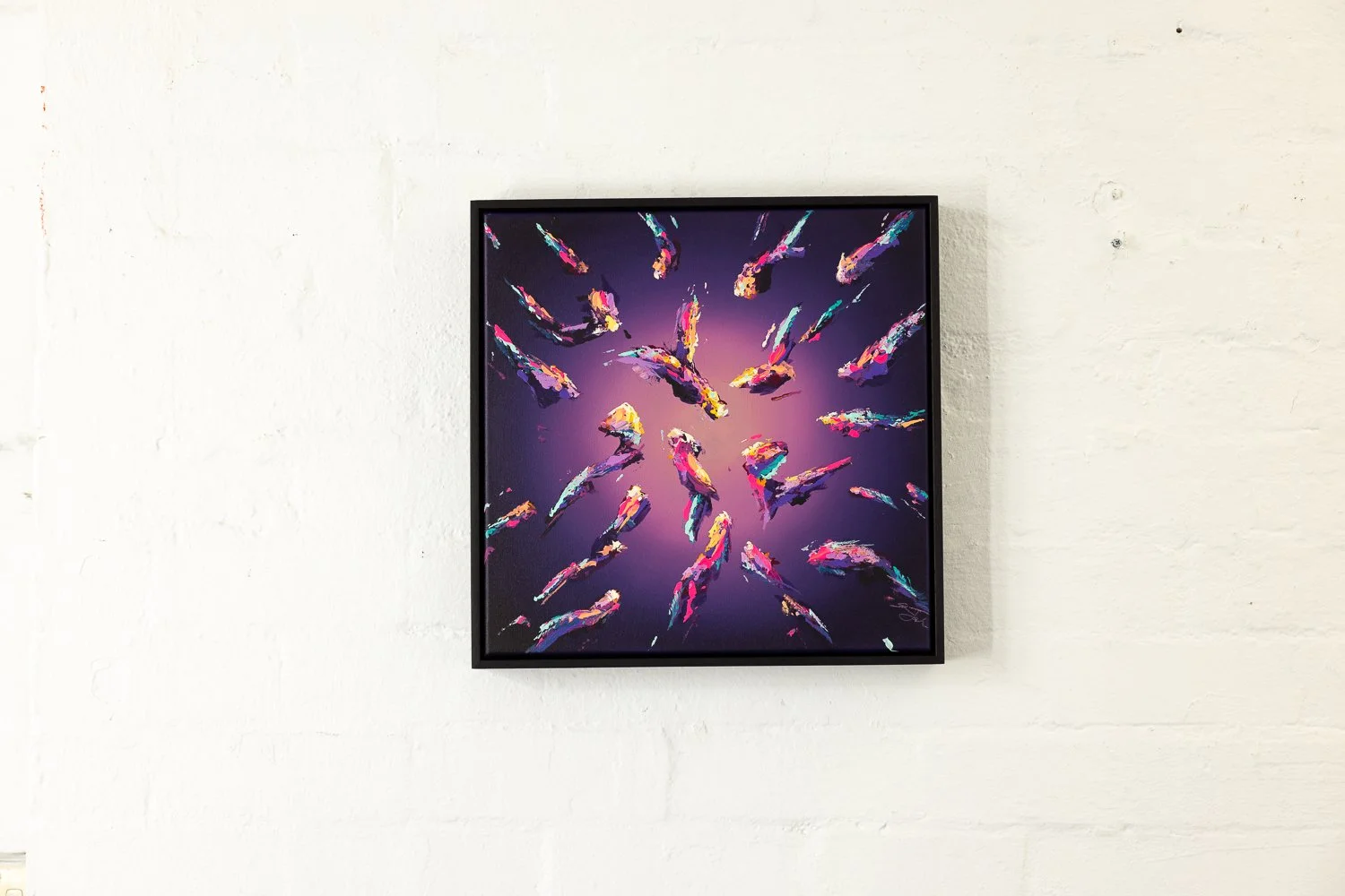 Dead Cats and Oversharing, Acrylic on canvas, Framed in sustainable Vic ash 40 x 40cm (SOLD)