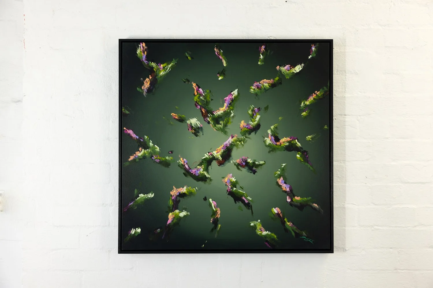 Scattered, Acrylic on canvas, Framed in sustainable Vic ash 80 x 80cm $2300