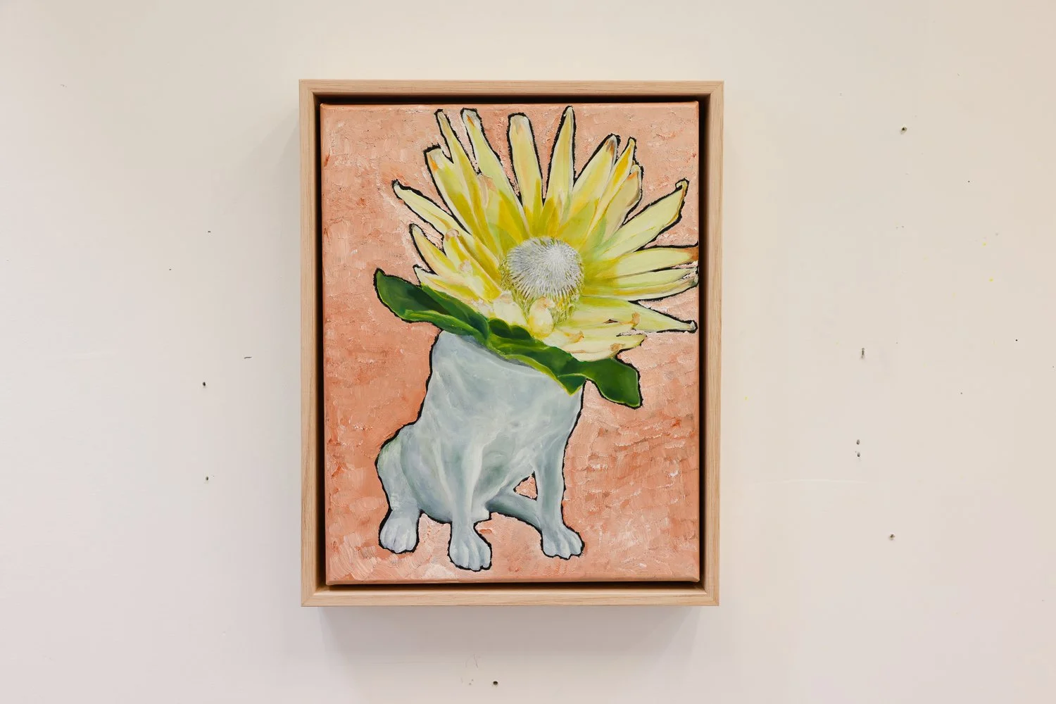 dog vase 45x52cm oil on poly cotton canvas $490