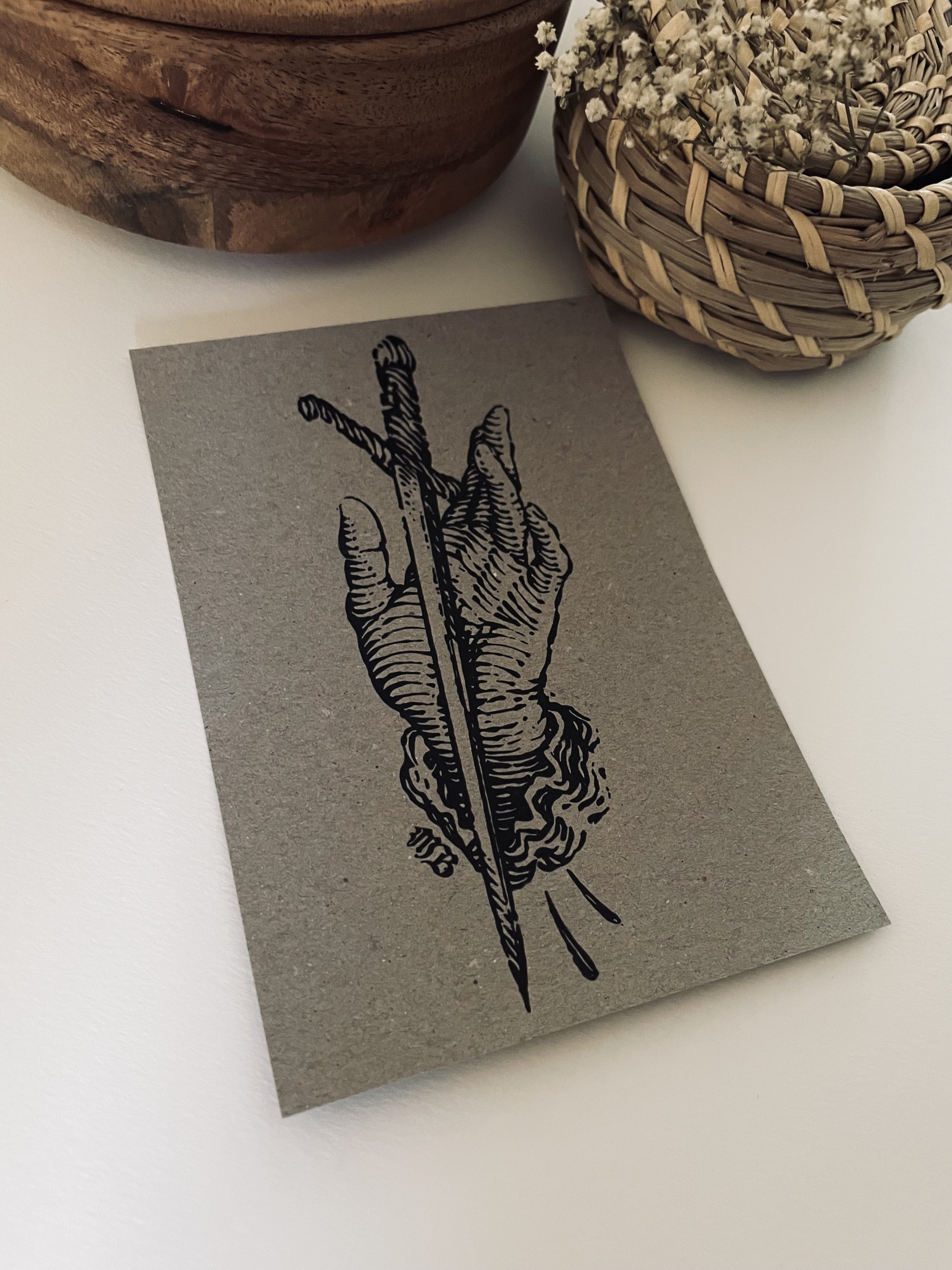 Woodcut Held Dagger- A6 print