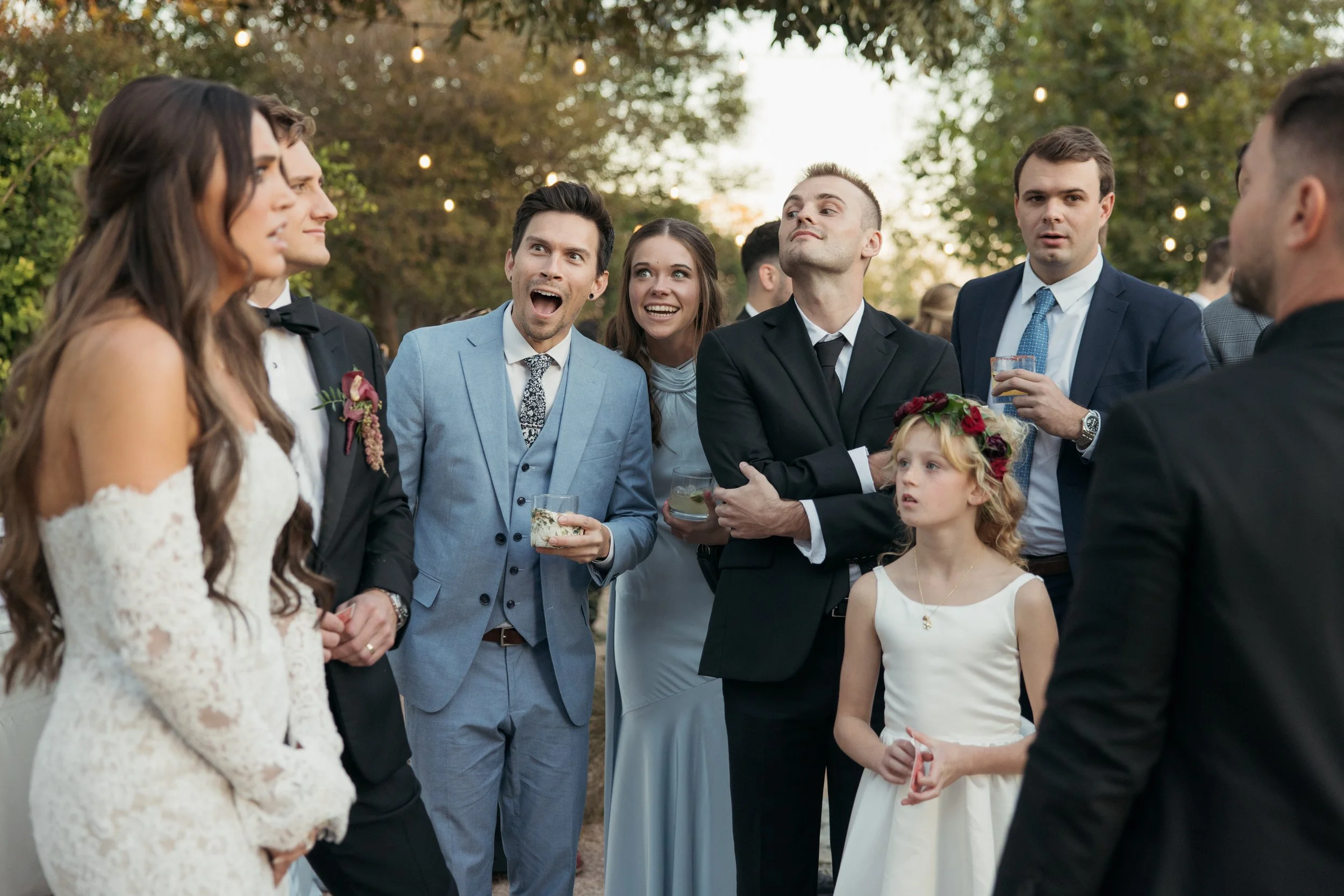 Wedding guests and family enjoying entertainment from Austin wedding magician Michael Rogerson