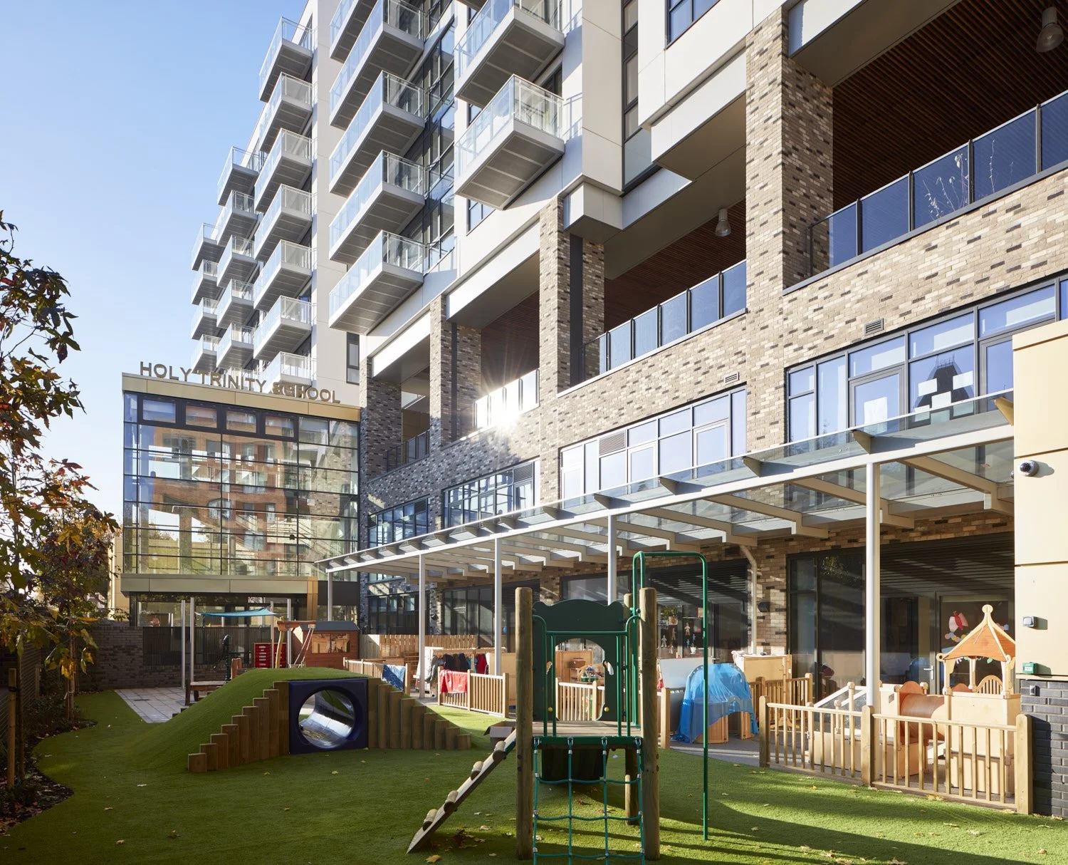 view of main entrance from pre-school playround