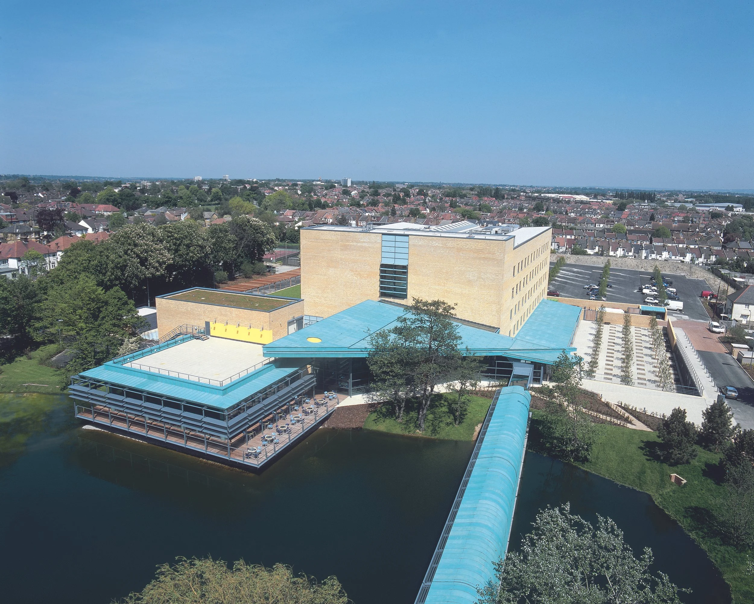 Aerial view over lake