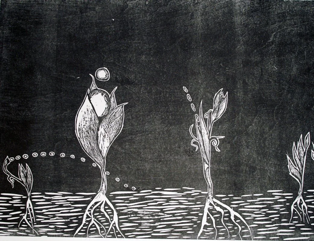 Alien Vegetation II (tryptich), 2006, wood block print