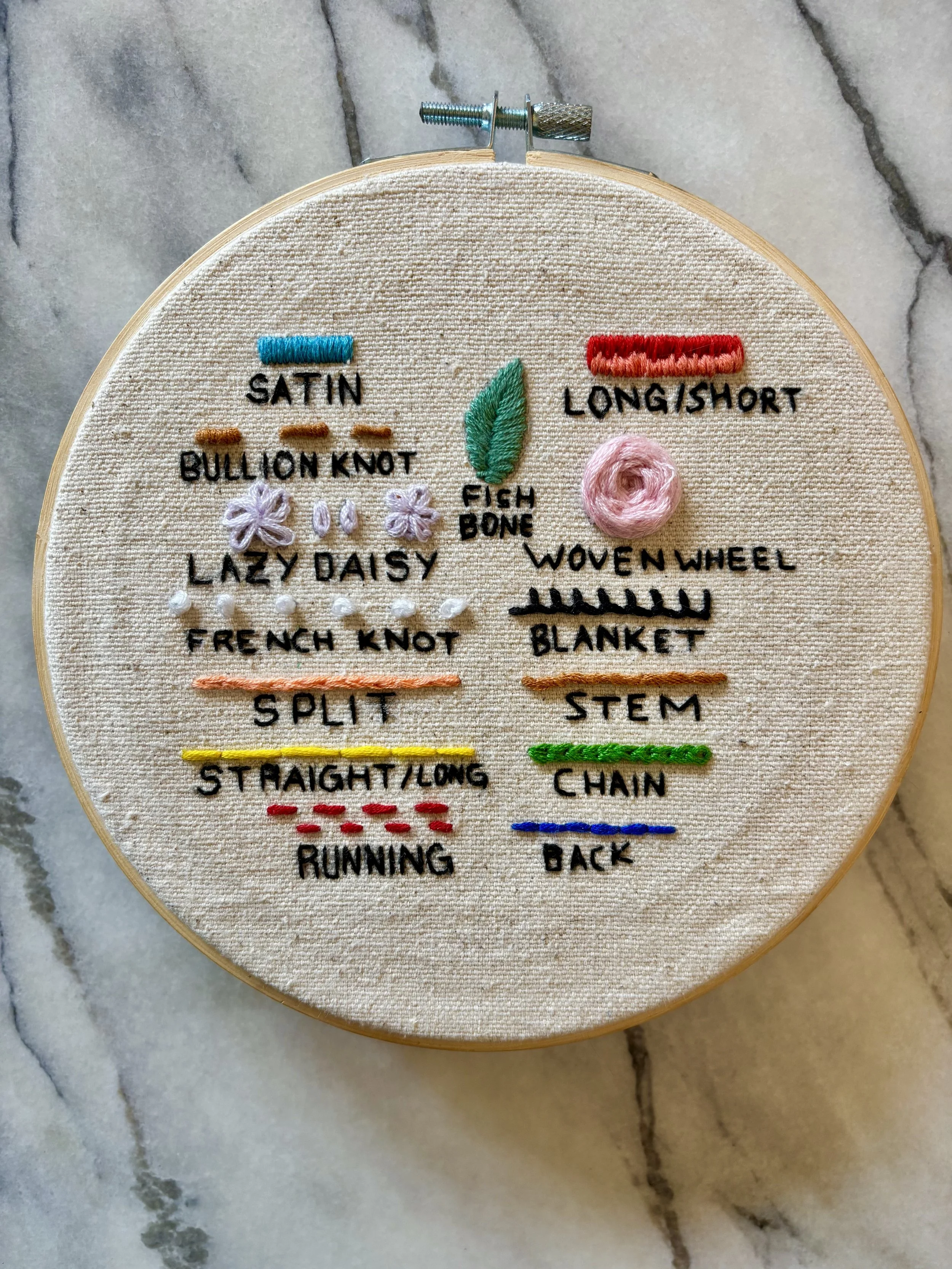 Basic Stitches Sampler, 2026, cotton thread on canvas.