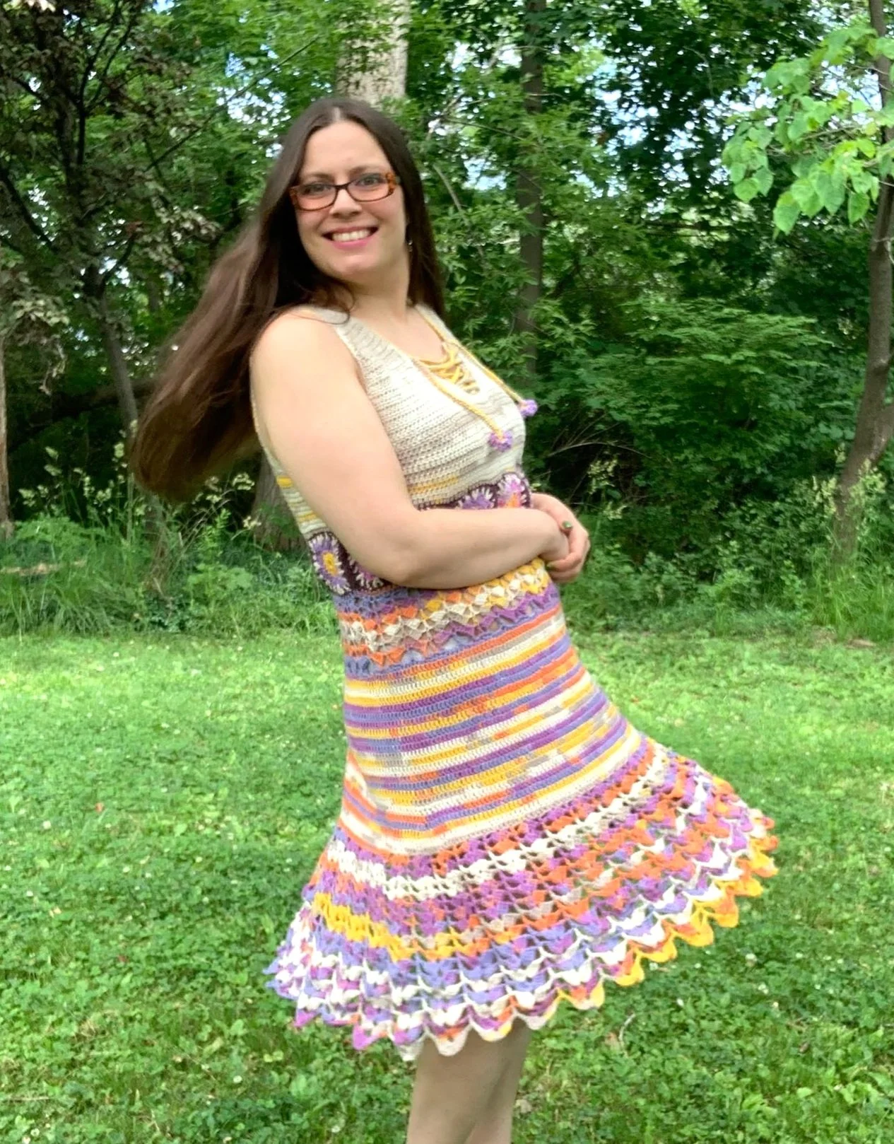 Cassie Dress, 2023, original pattern crocheted in cotton