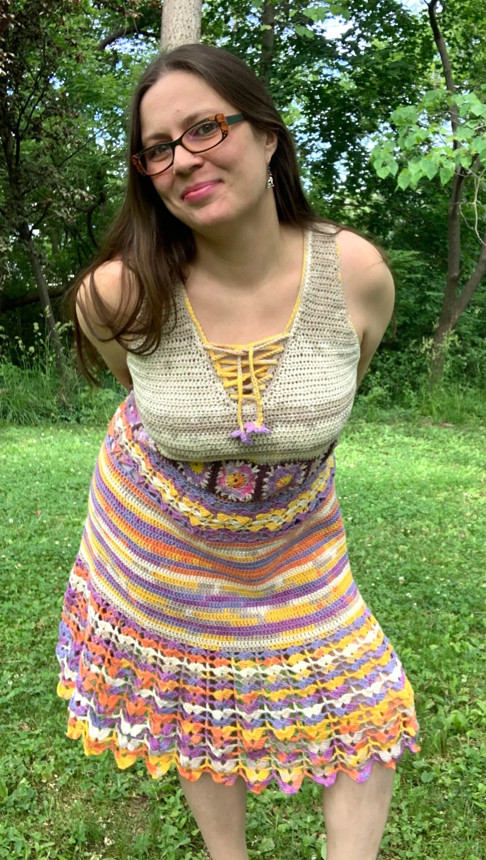 Cassie Dress, 2023, original pattern crocheted in cotton
