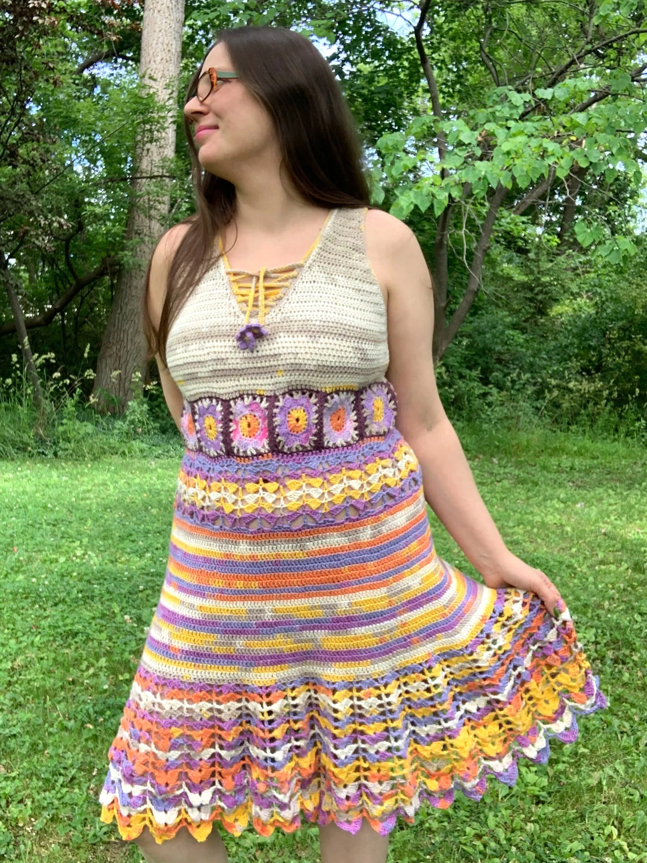 Cassie Dress, 2023, original pattern crocheted in cotton