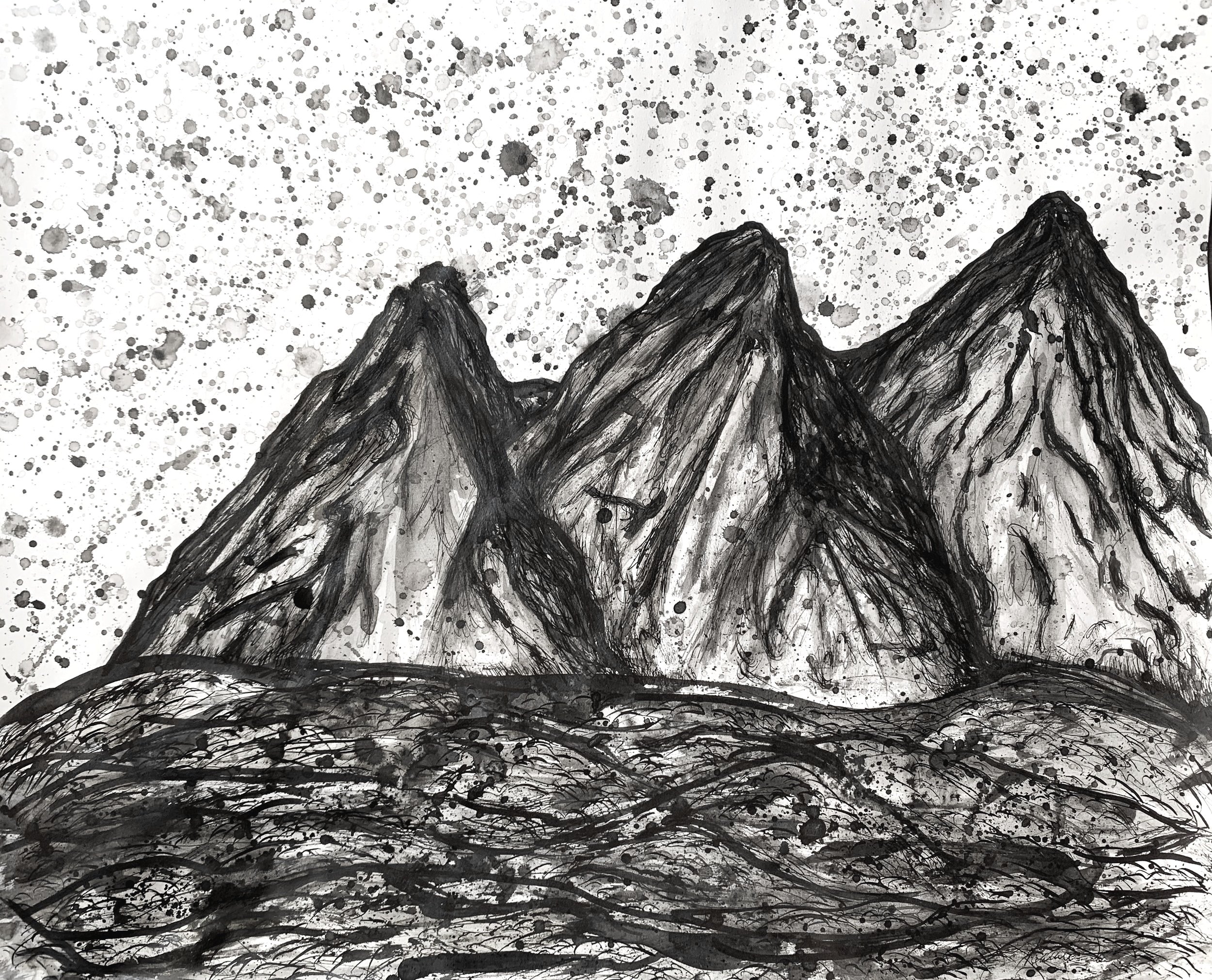 Mountains; 2024; pen, brush and ink