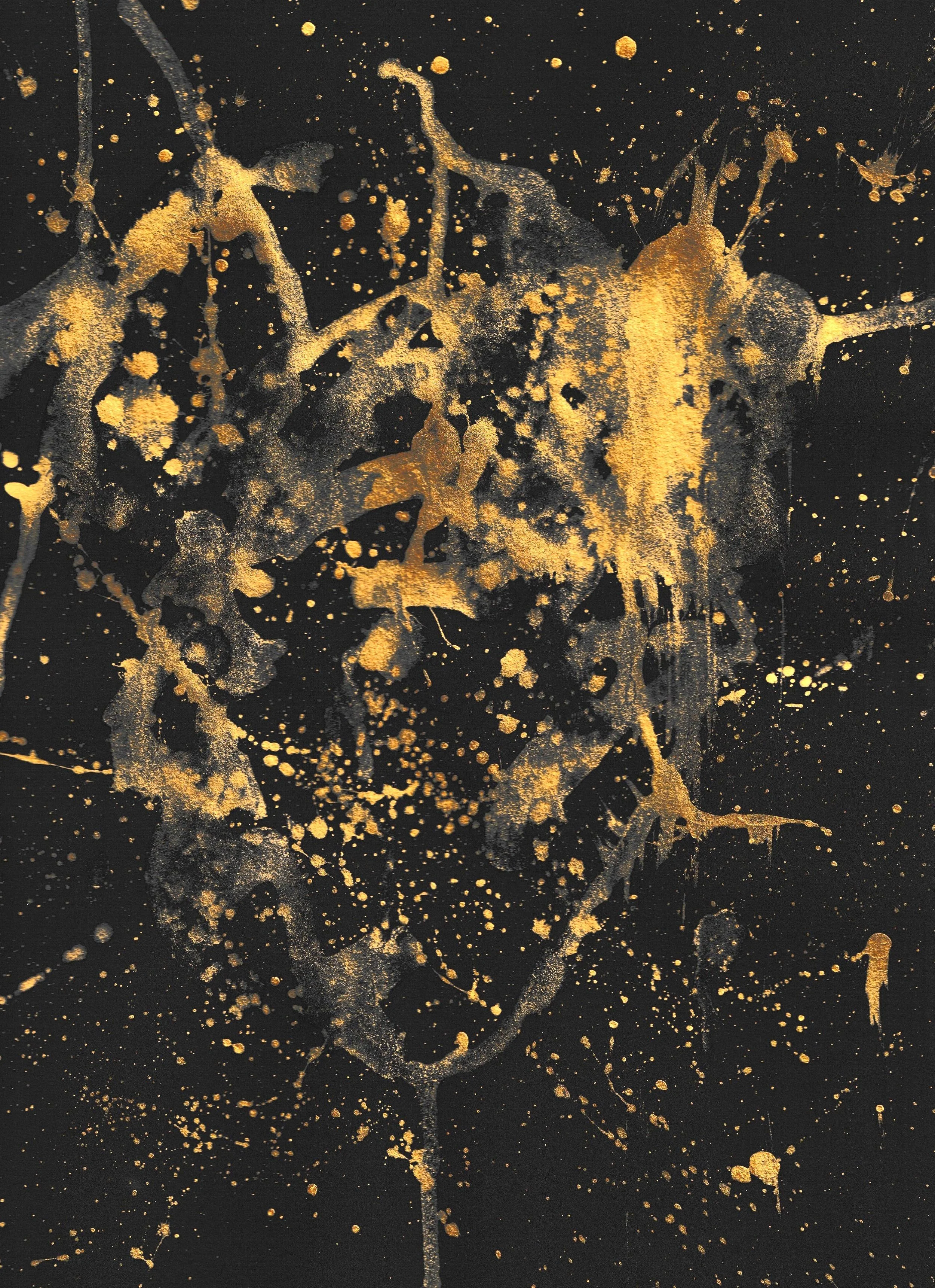 Gold Smear, 2024, gold ink on black paper