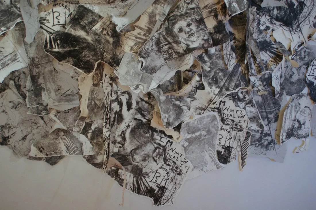 Welcome Home (VAE installation), 2009, stone lithographs and thread