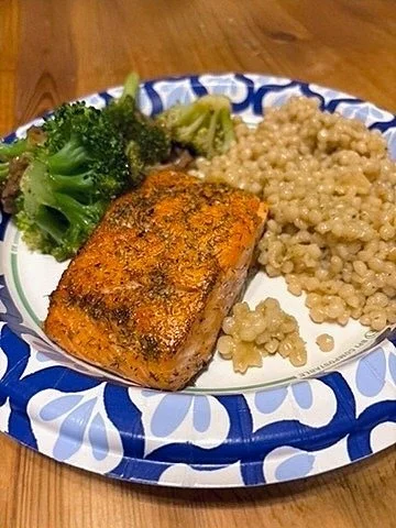Pan Seared Salmon, Broccoli , & Israeli Cous Cous 