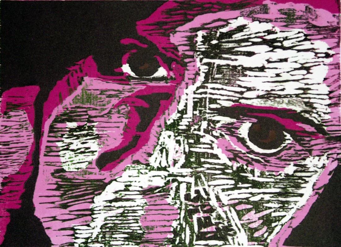 Self-Portrait: Suicide Block, 2006, 4 color reductive wood block print