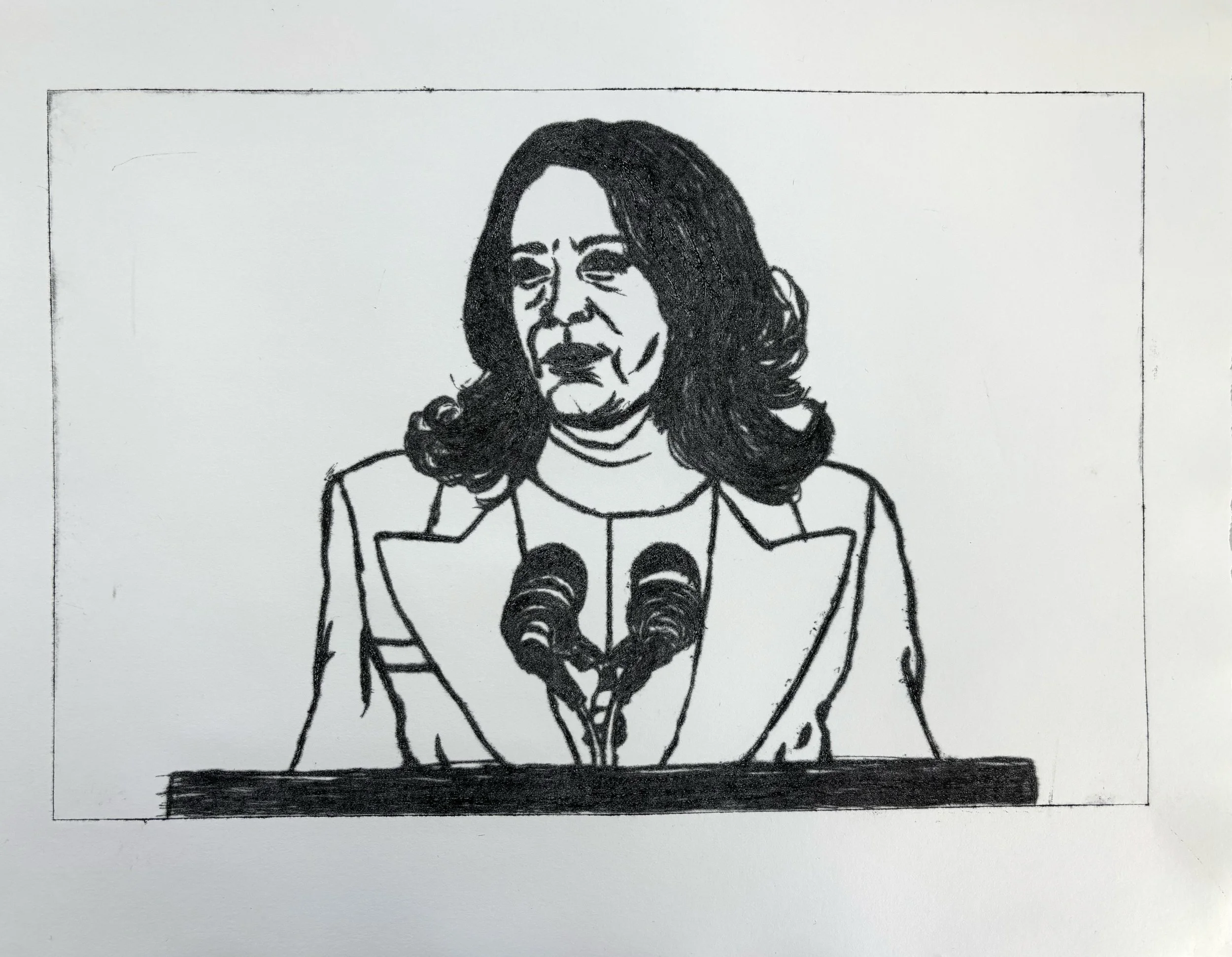 I'm Speaking, 2024, drypoint