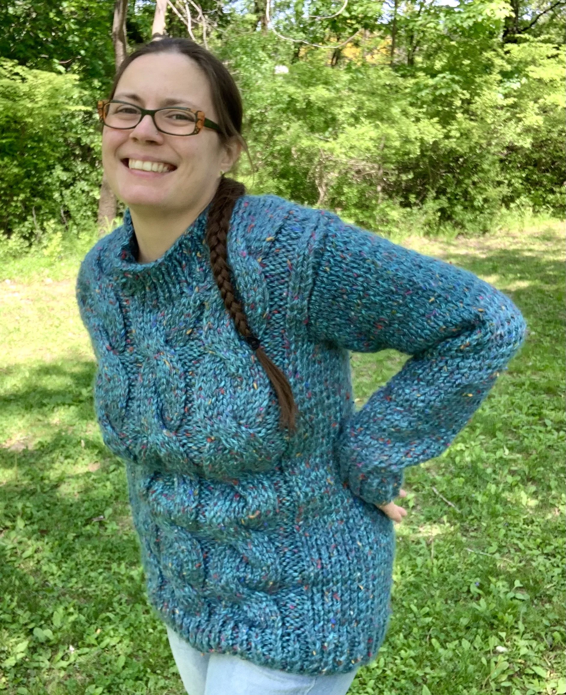 Nikki Mock Turtleneck Sweater, 2022, original pattern hand knit in acrylic.