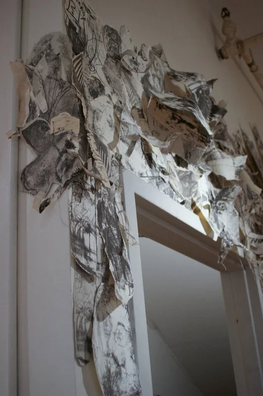 Welcome Home (VAE installation), 2009, stone lithographs and thread