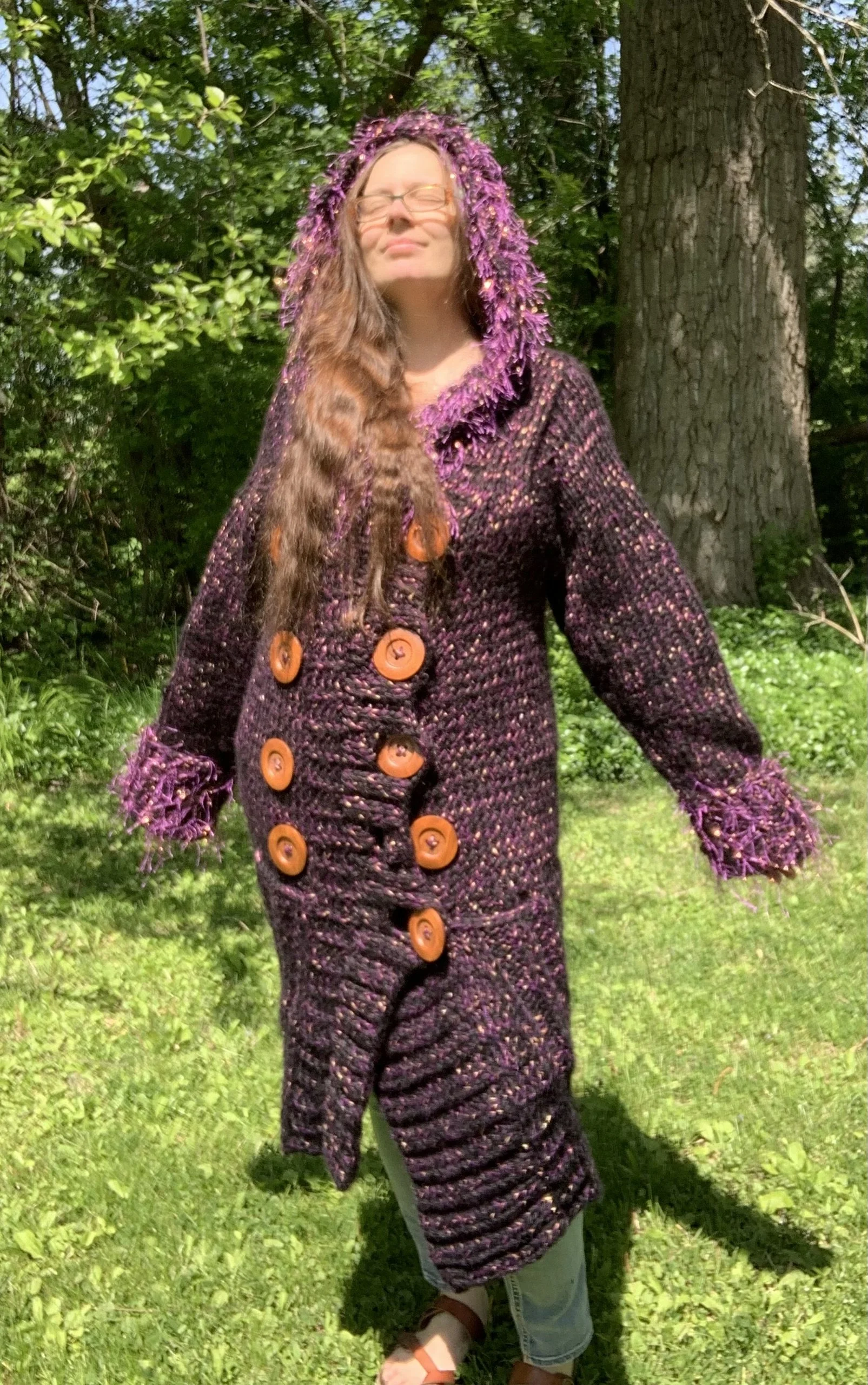 Katarina Coat, 2022, original pattern hand knit in wool and acrylic