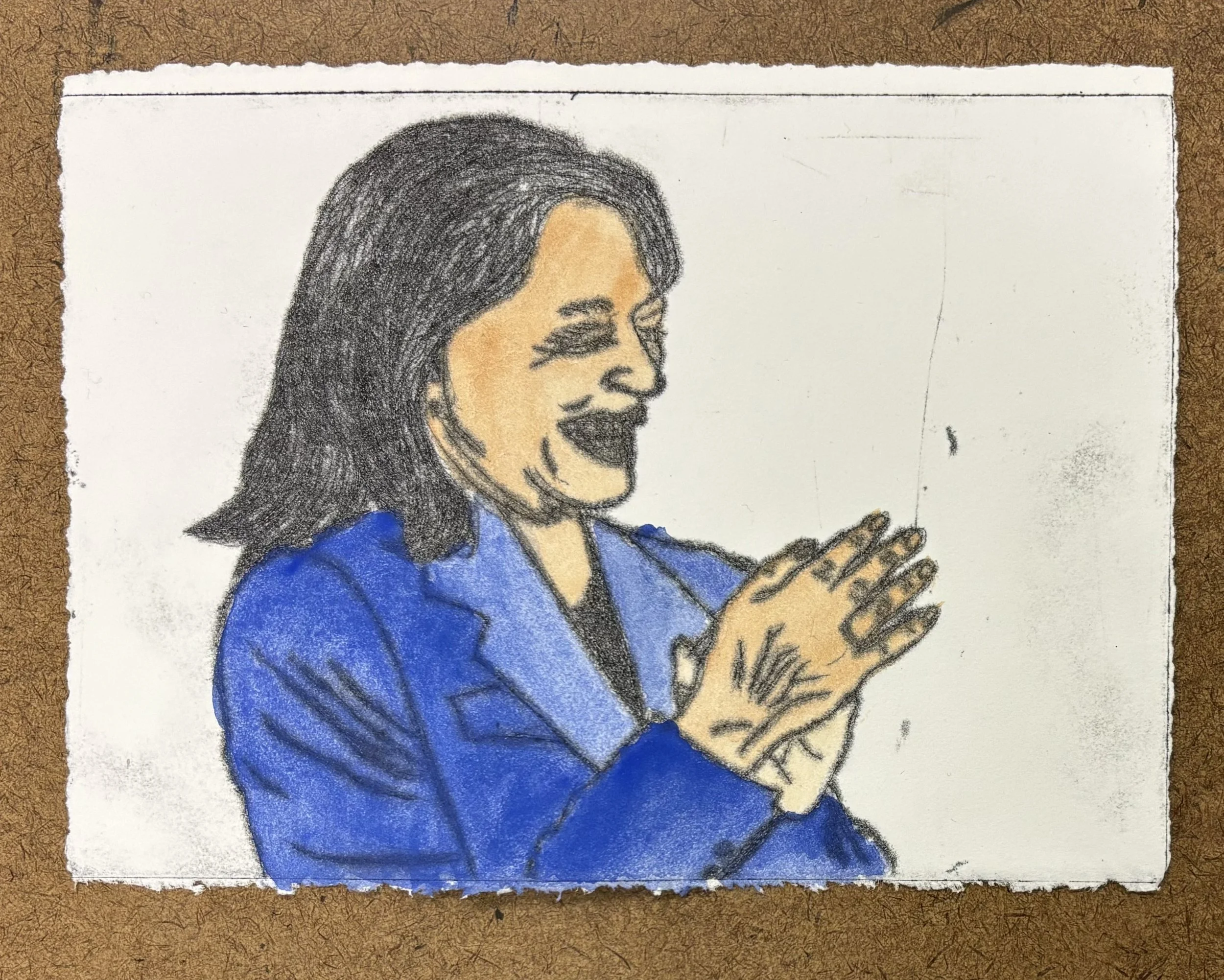 Joy, 2024, drypoint with hand coloring