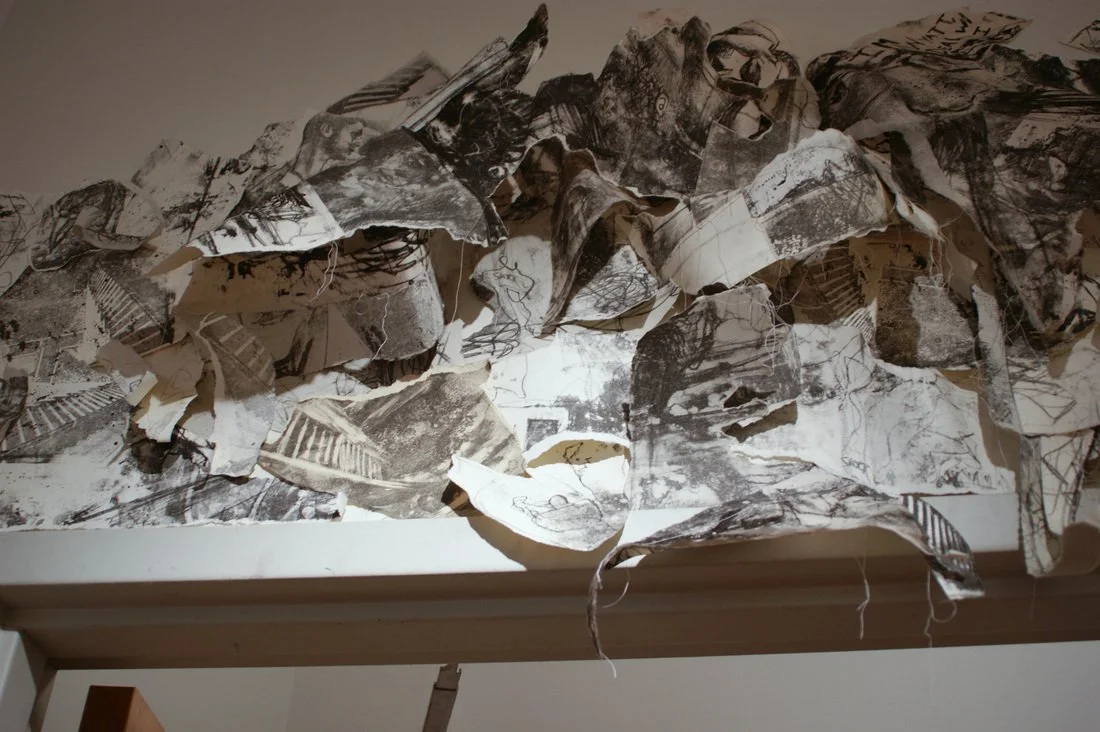 Welcome Home (VAE installation), 2009, stone lithographs and thread
