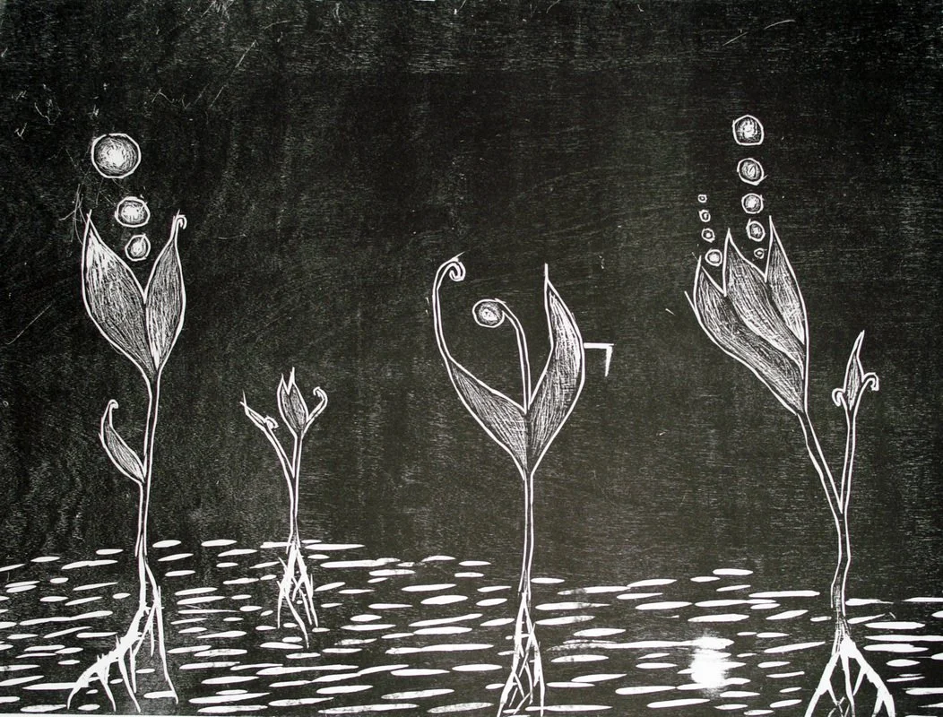 Alien Vegetation I (tryptich), 2006, wood block print