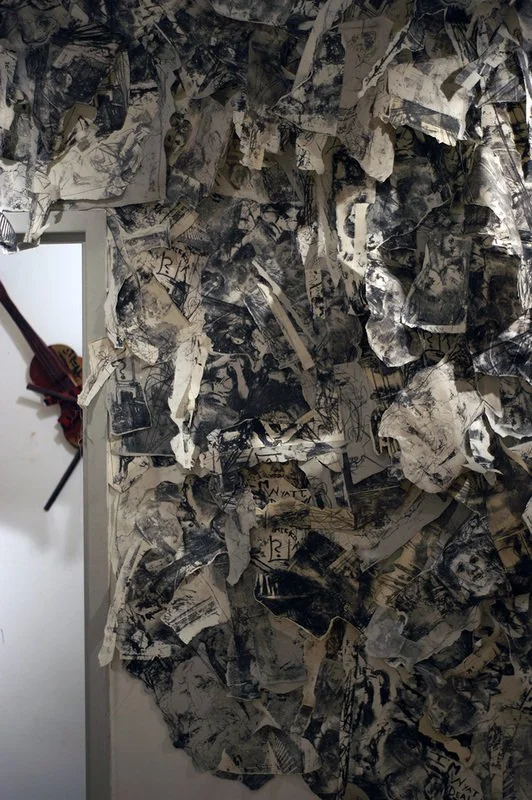 Welcome Home (VAE installation), 2009, stone lithographs and thread