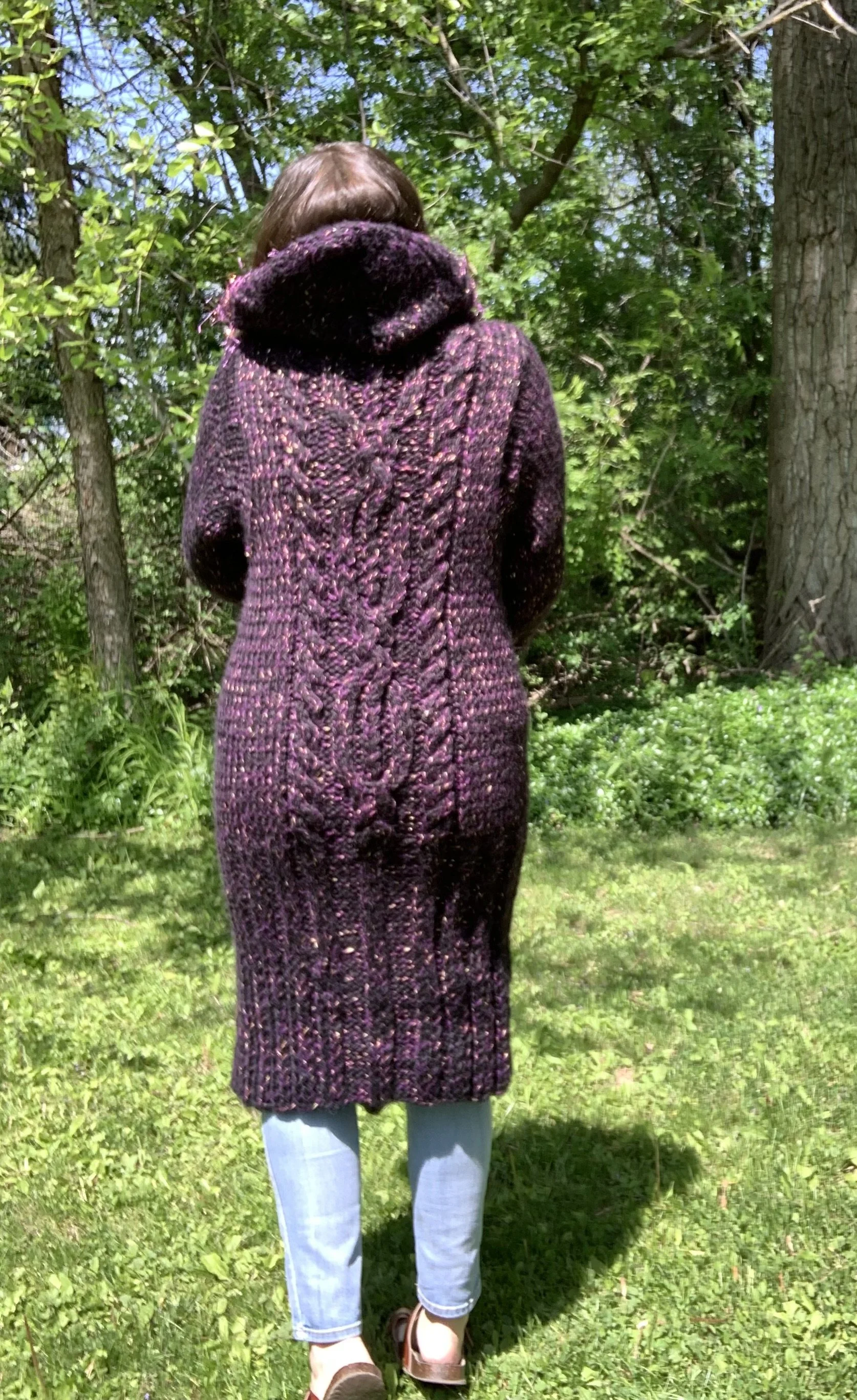 Katarina Coat, 2022, original pattern hand knit in wool and acrylic