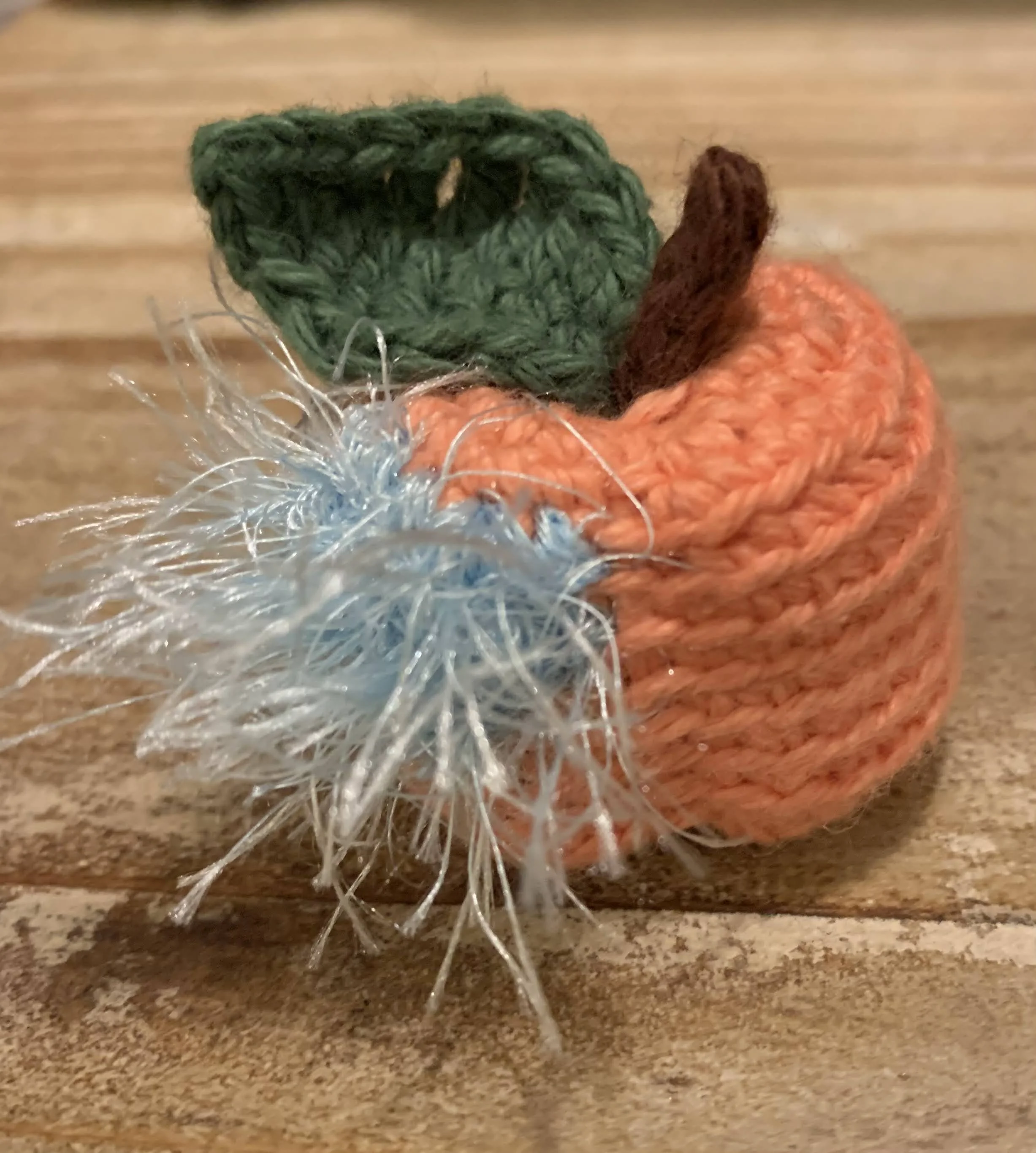 Moldy Peach Miniature Soft Toy, 2024, original pattern crocheted in cotton and rayon.