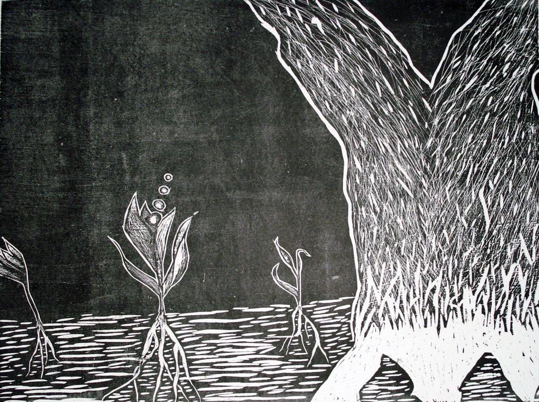 Alien Vegetation III (tryptich), 2006, wood block print