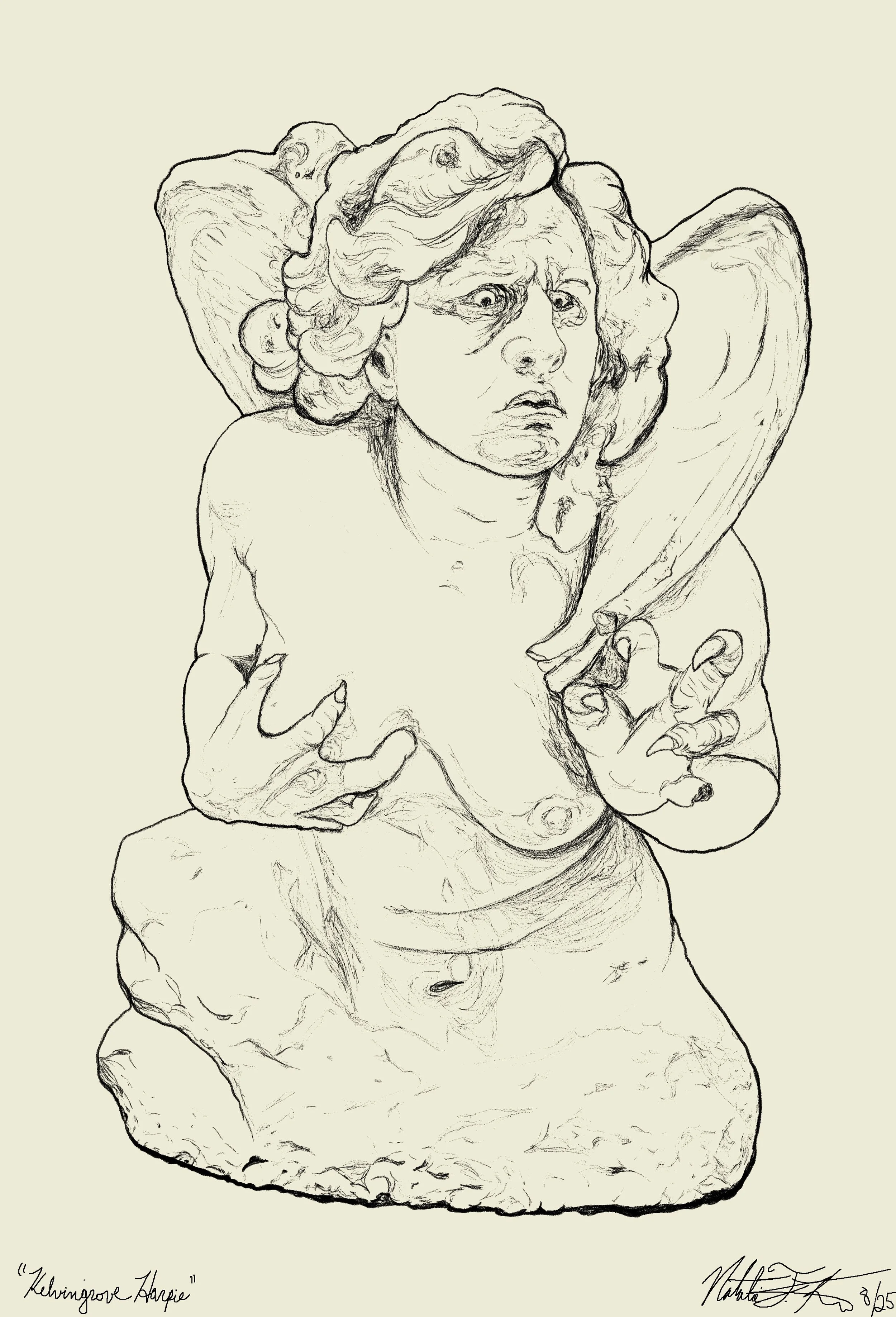 Kelvingrove Harpie, 2025, digital drawing.