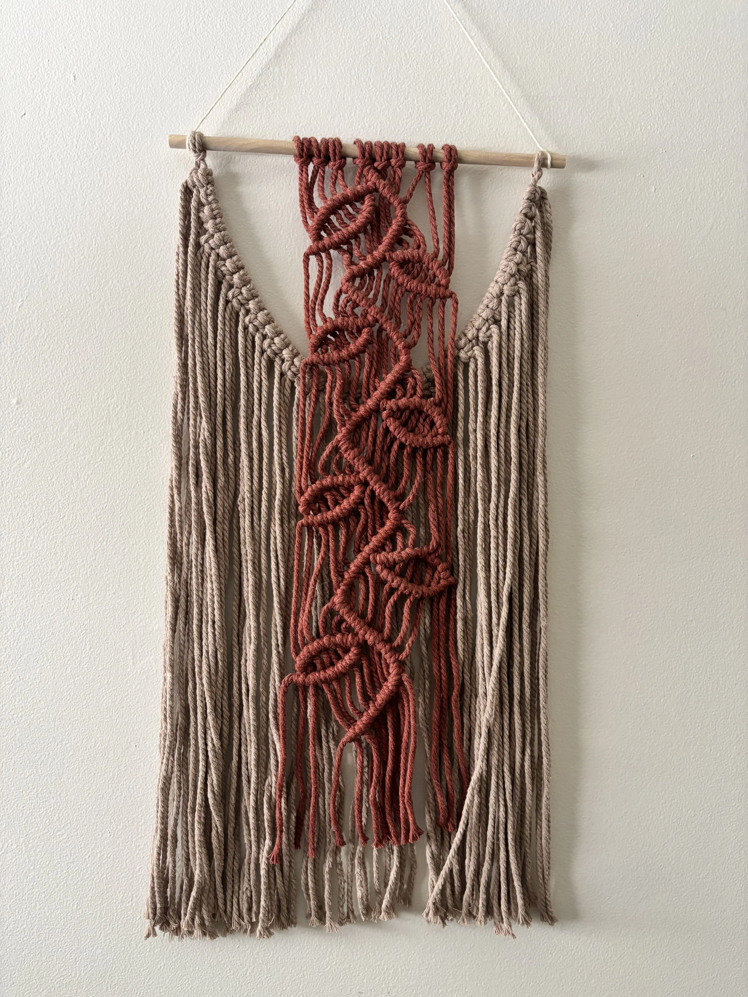 Leaved and Vines Wall Hanging, 2025, cotton rope and wooden dowel. 