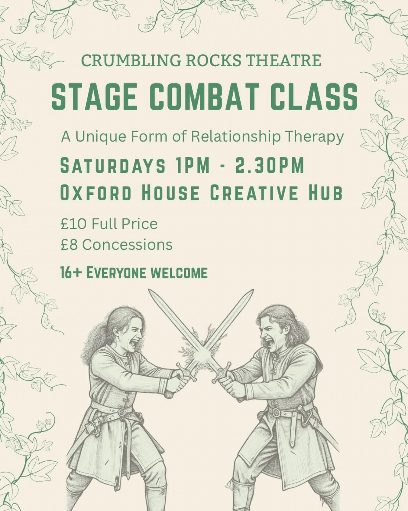 Did you know that Stage Combat can be a unique form of relationship therapy? 

Are you looking for a different activity to do with your partner? 

Stage combat can be perfect for this. 

It can be perfectly normal to fantasise about wanting to hurl y