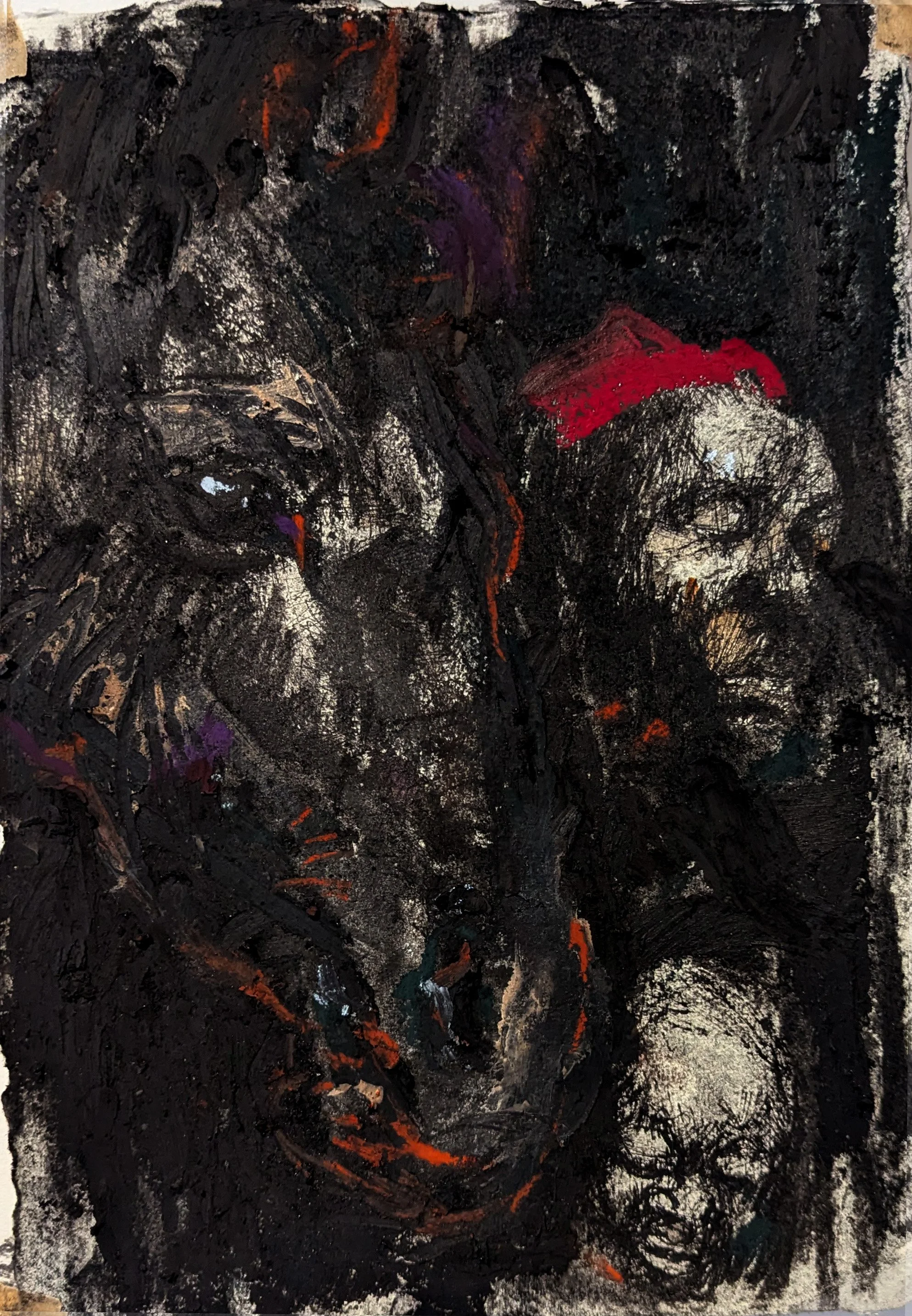 The Weight of Becoming,. 2025
Charcoal, Pastel, Clay, Oil Stick on Paper
21cm x 29cm
