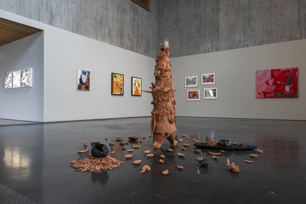 Elsewhere has Entered the Body. 2026
Terracotta Clay, Thread, Wood back & Coffee residue Sculpture. 
H. 114cm x R. 145cm