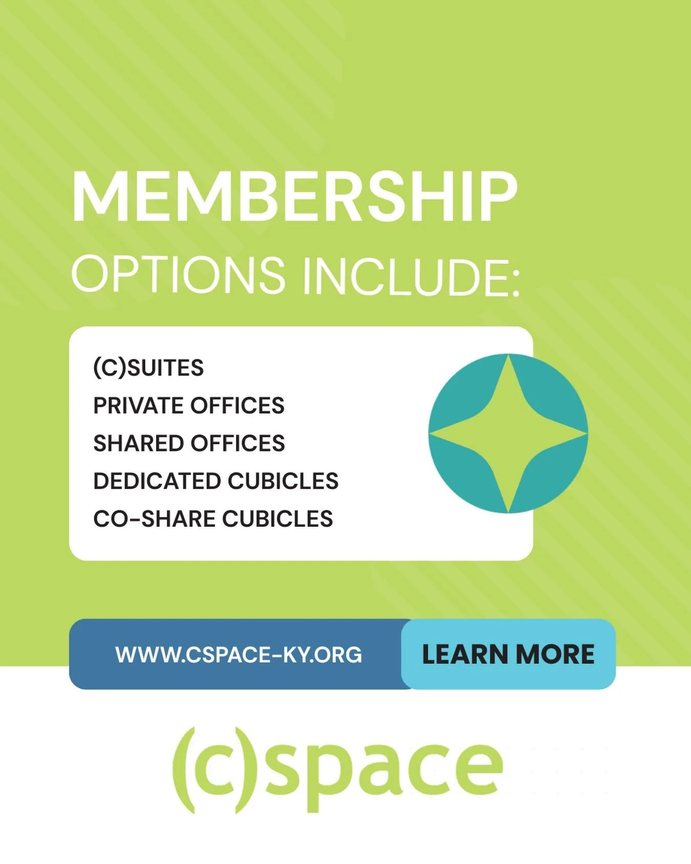 (c)space membership allows you to work wherever, whenever, &amp; however you want or need. They are designed with flexibility in mind to give our (c)spacers peace of mind. #cspaceky #coworkingcommunity