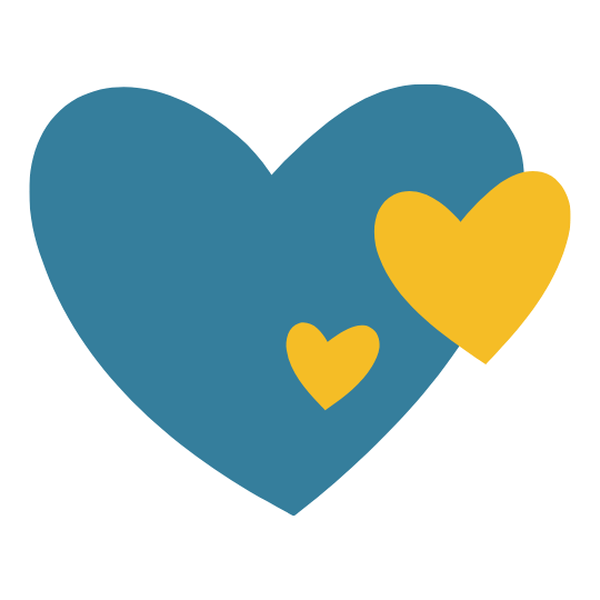 Three hearts, one blue and two yellow