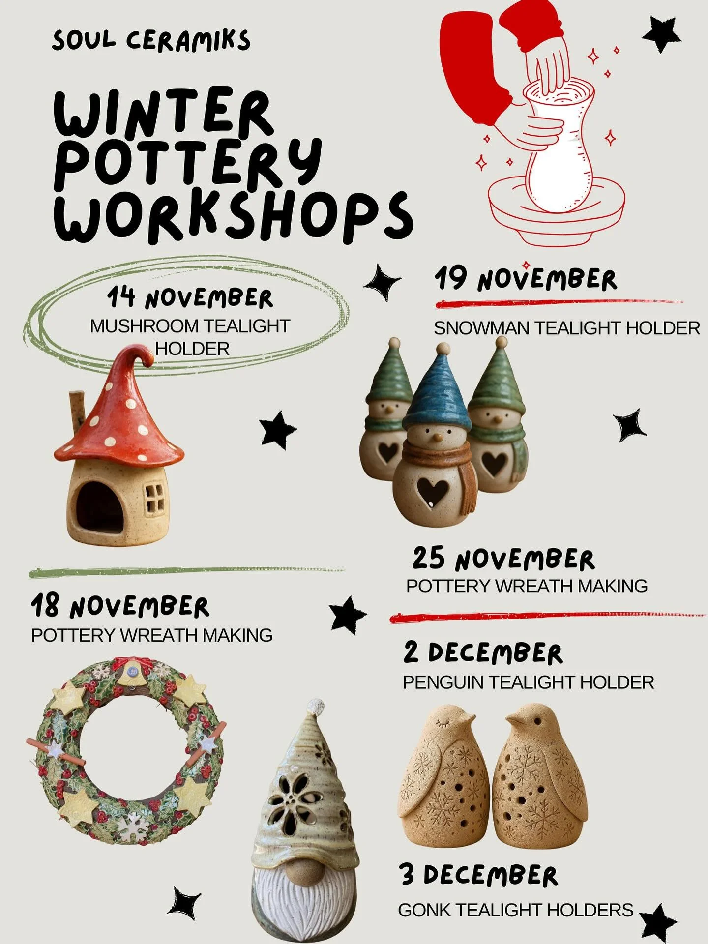 Winter Workshops Are Here! ✨

Cosy up in the studio this season and get your hands muddy &mdash; my winter pottery workshops are running through November and early December, with more festive sessions being added soon!

From charming handmade penguin