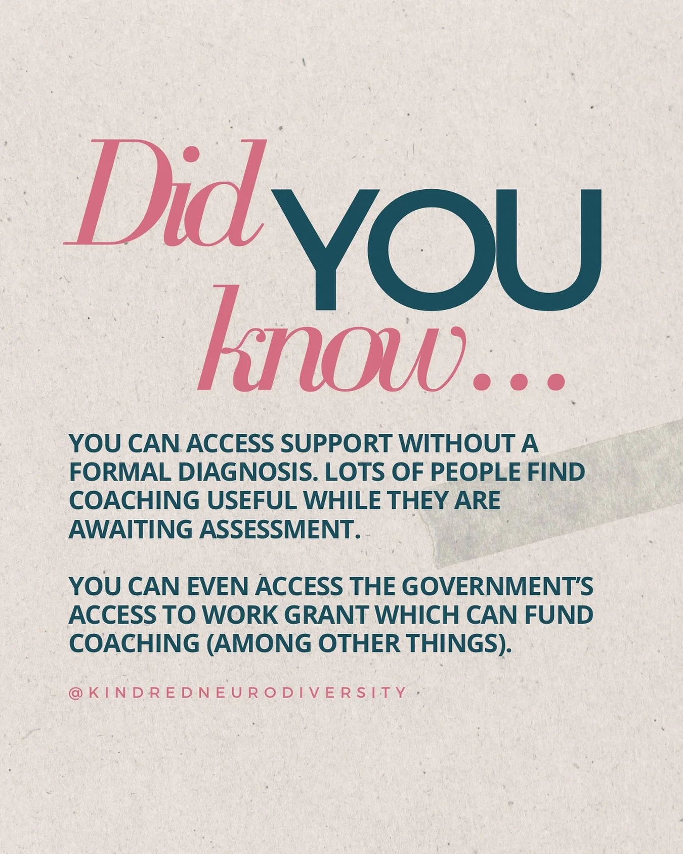 Did you know you don&rsquo;t need a formal diagnosis to access support for ADHD and autism.

Waiting lists are long and assessments aren&rsquo;t accessible to everyone. That doesn&rsquo;t mean you don&rsquo;t deserve support. 

You don&rsquo;t need a