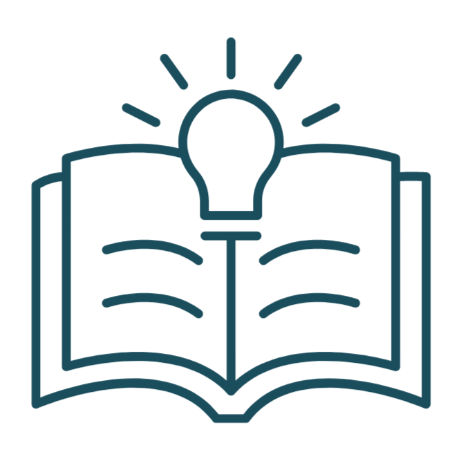 Open book with a glowing light bulb above it, representing ideas or knowledge.