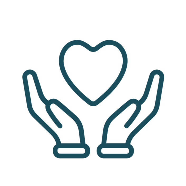 Outline illustration of two hands cradling a heart.