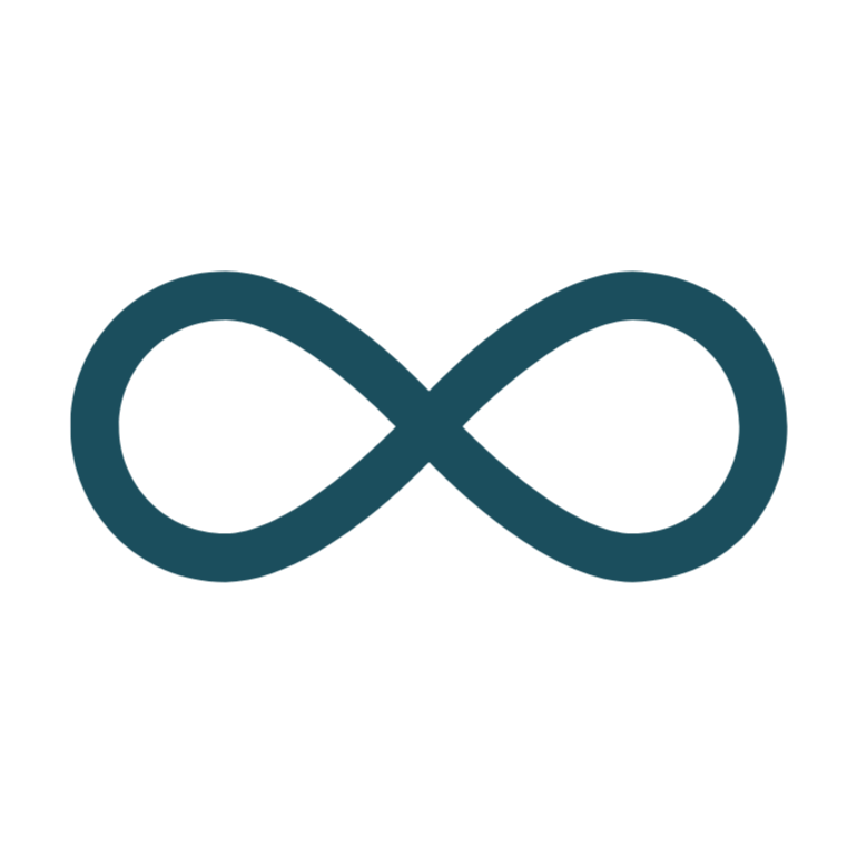 A stylised infinity symbol in dark teal.
