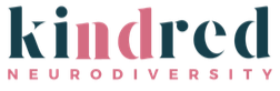 Logo of 'kindred neurodiversity' with the words in different colors and styles.