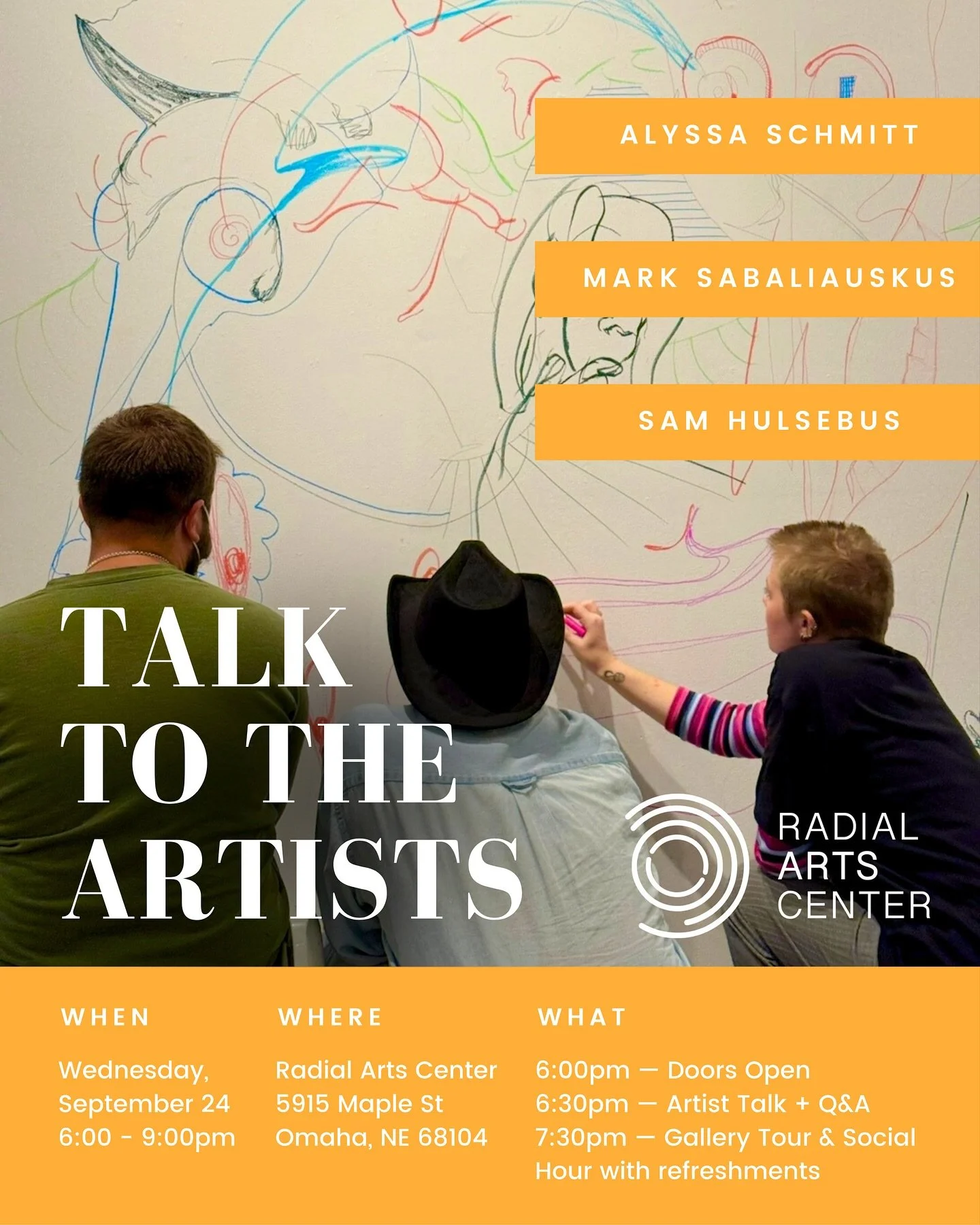 MEET THE FRANKENARTIST 🧟&zwj;♂️ this Wednesday! 

🎨 Artist Talk: The Frankenartist
🗓️ Wednesday, September 24
⏰ 6:00 PM
📍 Radial Arts Center

Join us for a conversation with Alyssa Schmitt, Mark Sabaliauskas, and Sam Hulsebus, the collaborative a