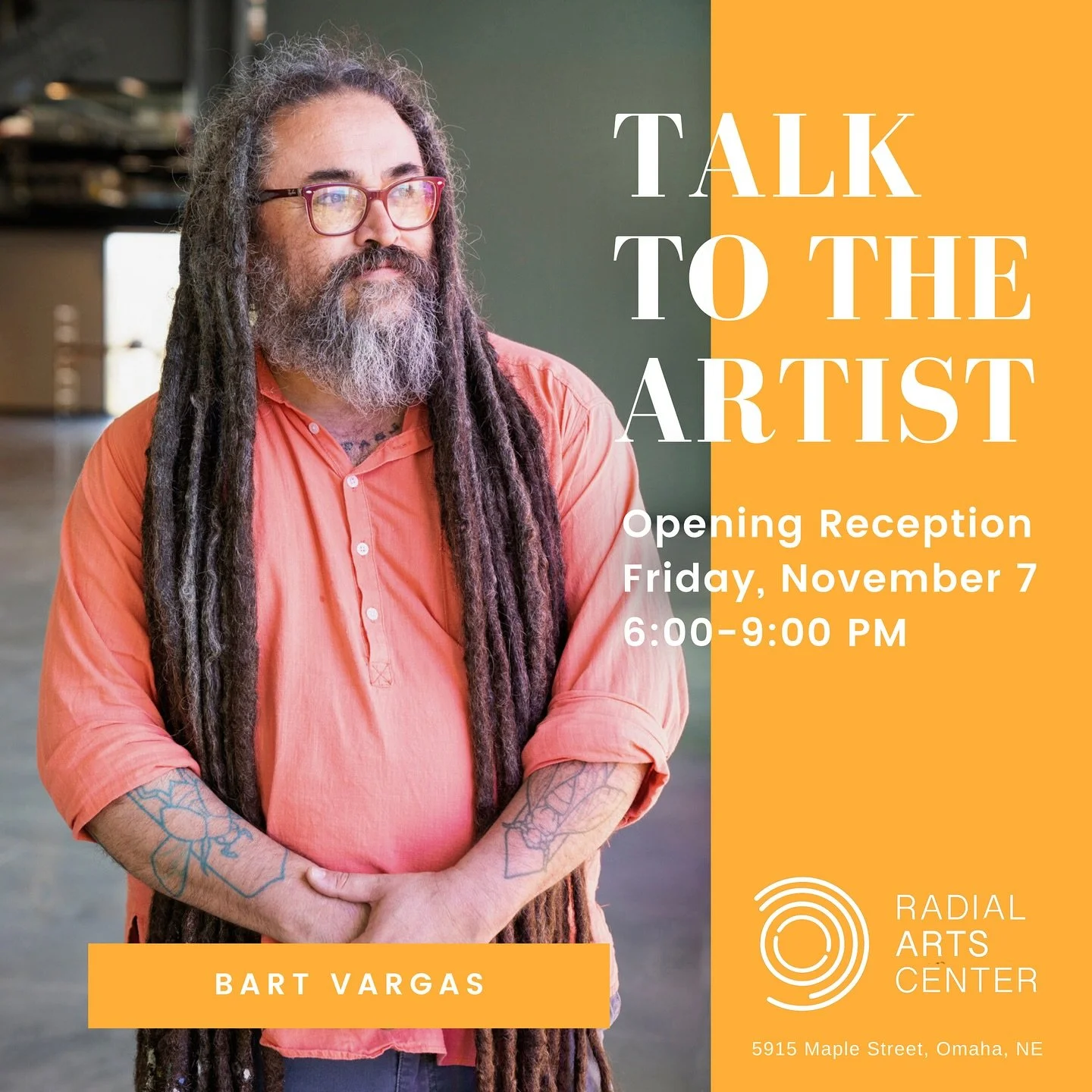 MEET THE ARTIST 📣 Bart Vargas!

🗓️ Benson First Friday, November 7th 
⏰ 6:00 PM - 9:00 PM
📍 Radial Arts Center, 5915 Maple St, Omaha, NE

✨ Don&rsquo;t miss the opening reception of &ldquo;FLOW&rdquo; &mdash; a solo exhibition by Bart Vargas!

🎨 
