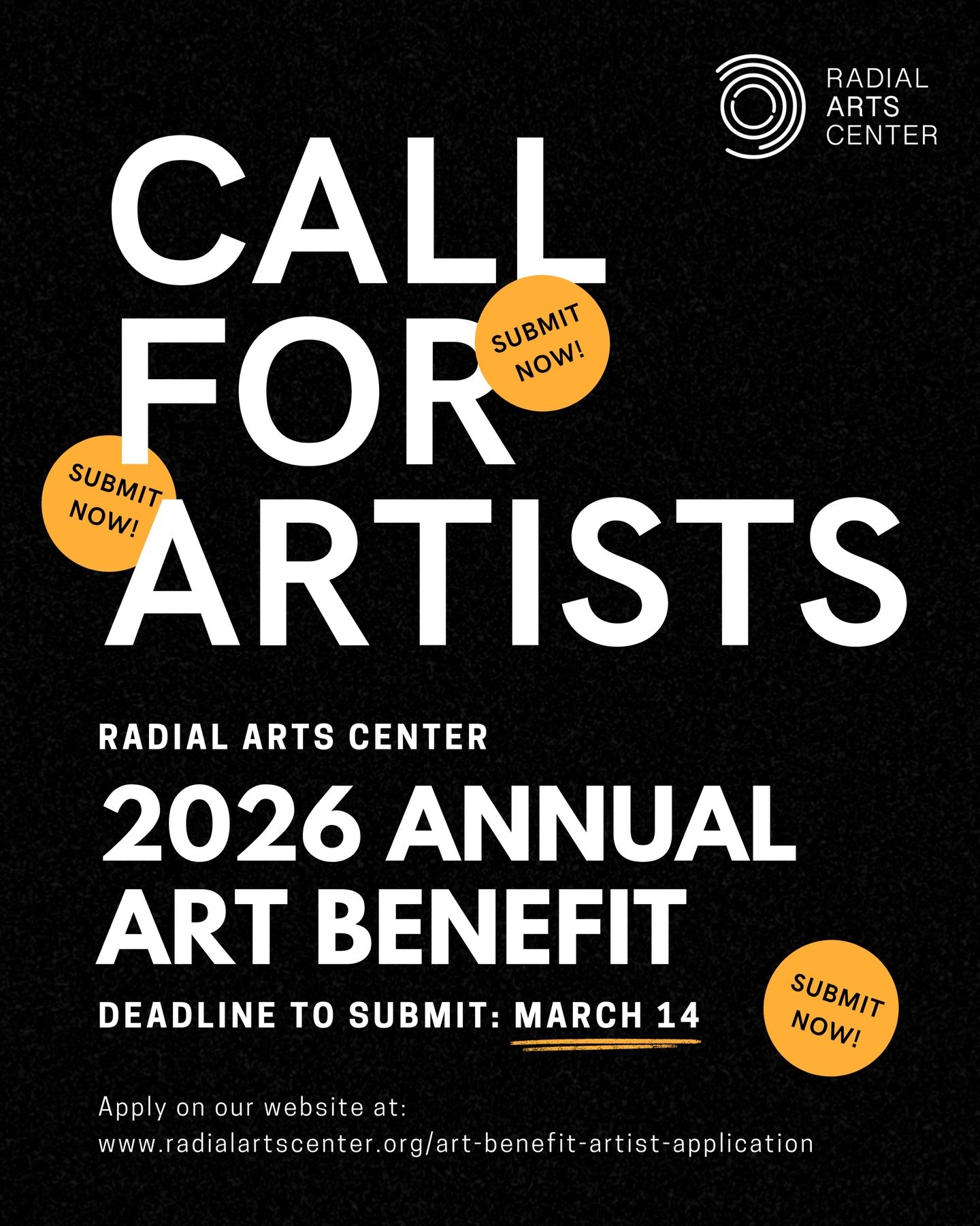 ✨ CALL FOR ARTISTS for the Radial Arts Center&rsquo;s Annual Art Benefit! ✨ 

Ready to Apply? 👉 LINK IN BIO 

The 2026 Art Benefit is organized by the Radial Arts Center, a non-profit dedicated to fostering community engagement through the arts. 💛 