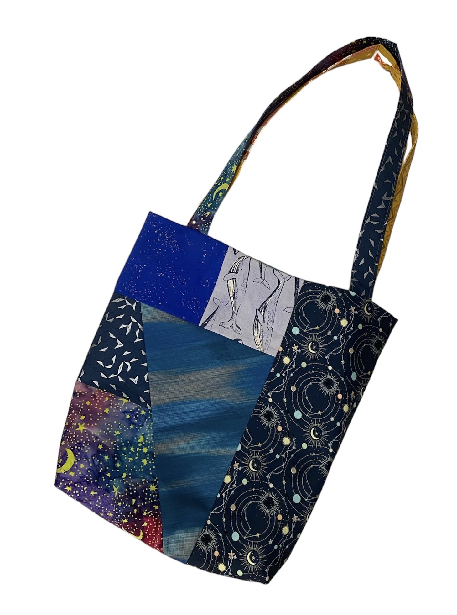 Tote bag for a dual language teacher with one side to represent the moon/lunes students and the other side the sunshine/sol students