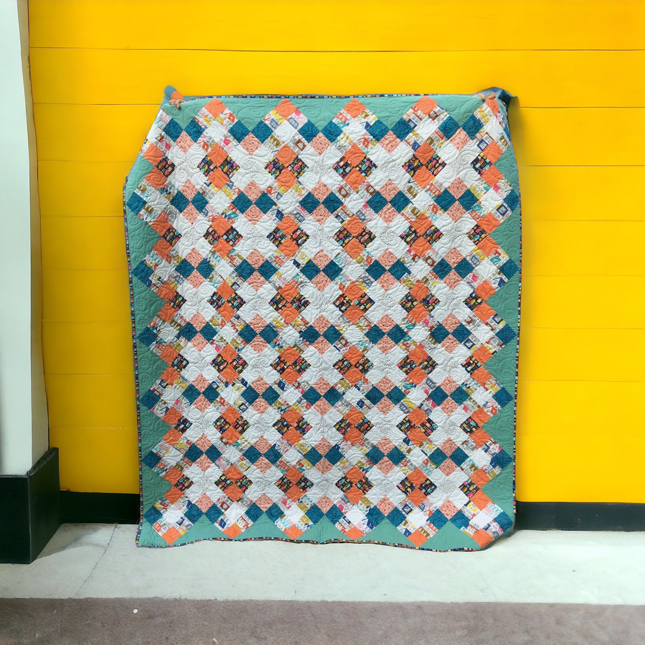 One of two twin quilts, made from the same pattern but with different fabrics, for the other bedroom of the beach cottage. (pattern is The Nancy Quilt by Kitchen Table Quilting)