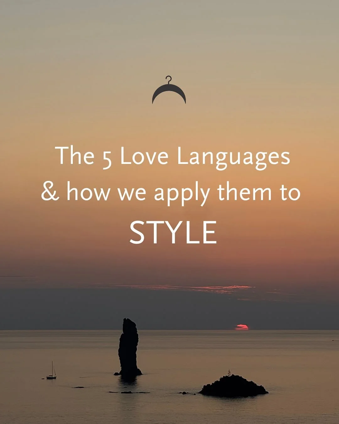 I decided to apply the 
5 styles of Love Languages to personal STYLE. 

Our personal Style deeply impacts how we feel connected TO OURSELVES. 

Quality Time, Words of Affirmation, Gifts, Acts of Service &amp; Physical Touch. 

These are distinct styl