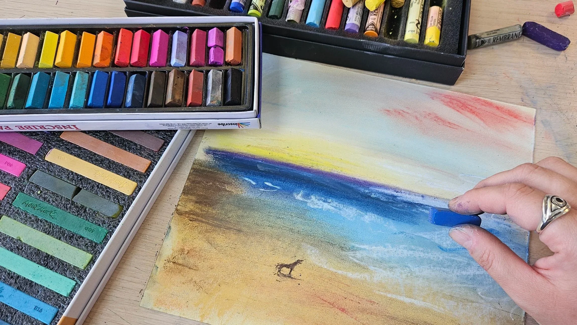soft pastels painting with Eva Merendes seascapes Cass Art Kingston