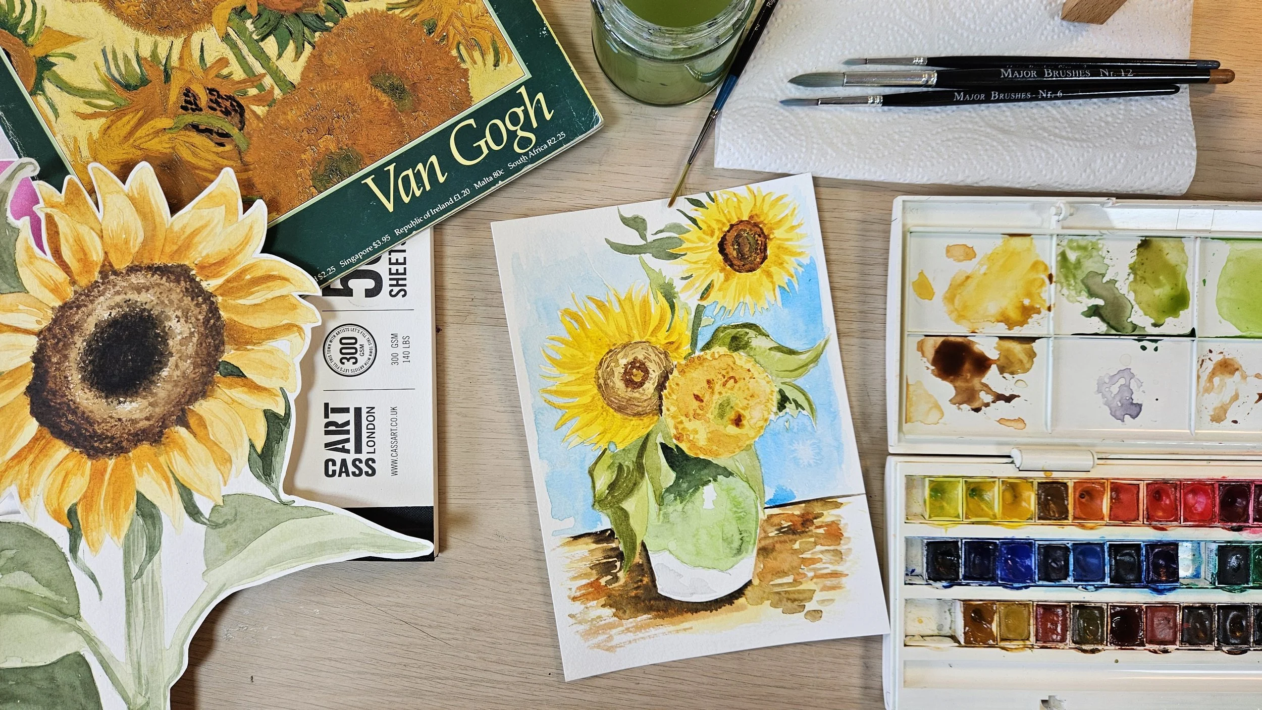 van gogh sunflowers watercolour art class with Eva Merendes at Cass Art Kingston