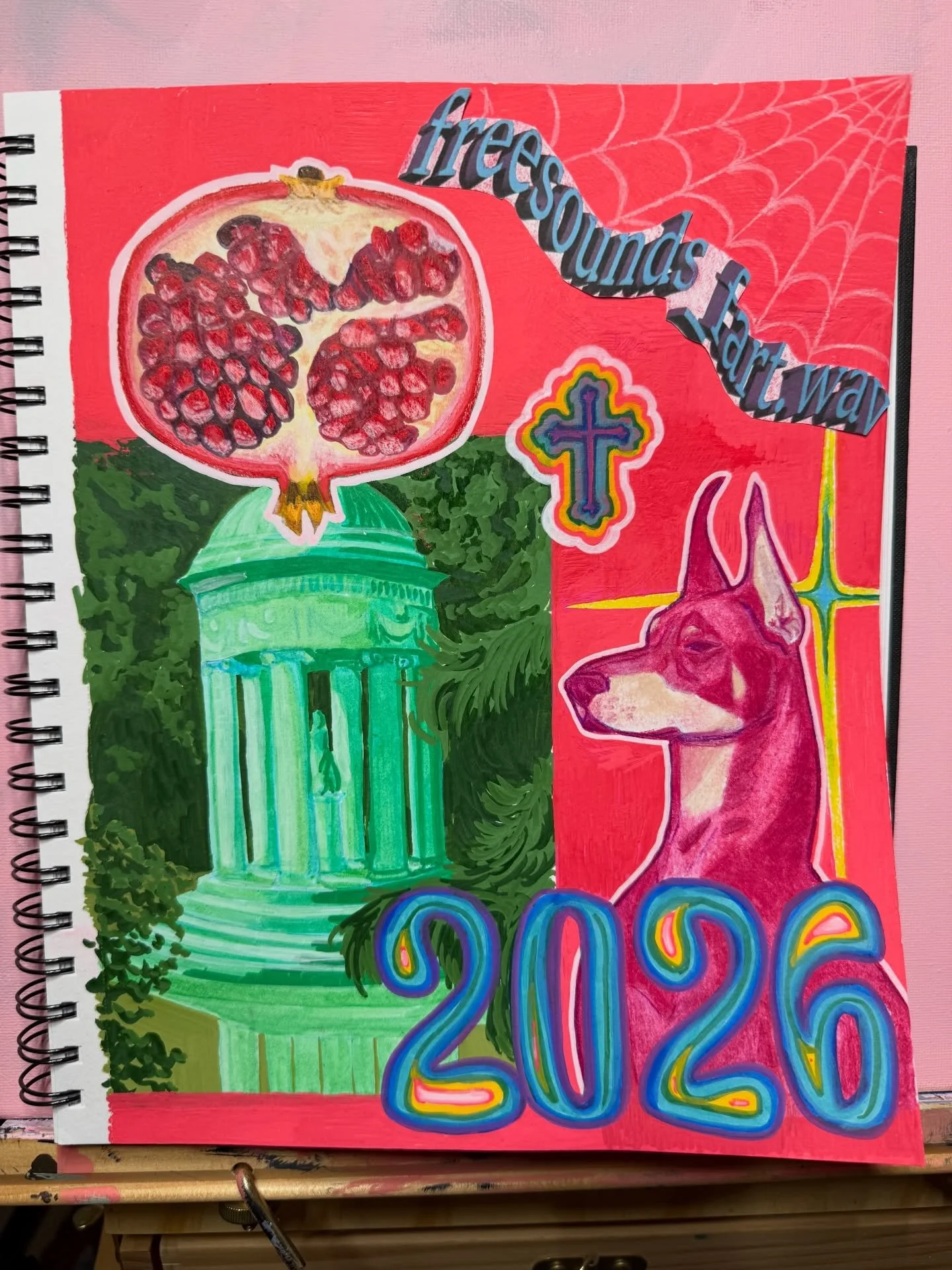 First sketchbook page of the new year! A handful of images I found on Pinterest and some text I made with the 3D function in photoshop. I was trying to capture the classic Microsoft Word art effects. Orherwise done with acrylic paint markers, alcohol